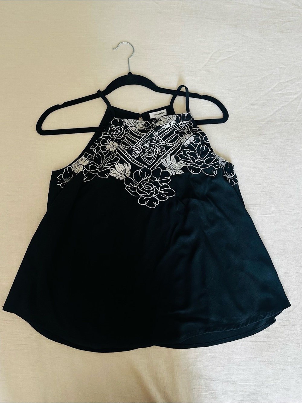 Black Embroidered Floral Sleeveless Blouse